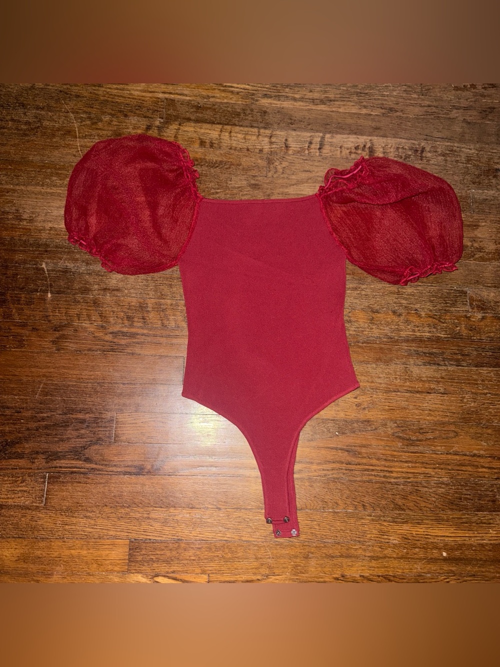ASTR Wine Maroon Puff Sleeve One Piece Bodysuit Whimsigoth Regencycore Romantic